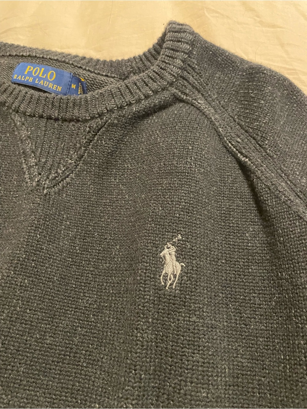Polo Ralph Lauren Dark Gray cotton Crewneck Sweater with cutoff cropped bottom